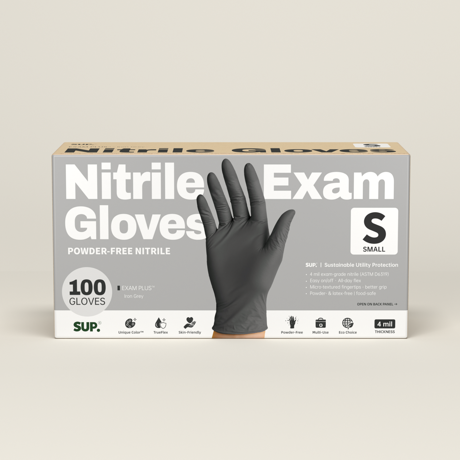 SUP Powder-Free Nitrile Gloves, 100 Count, Food Safe Latex-Free Medical Non-Sterile Cooking Disposable Glove, Black