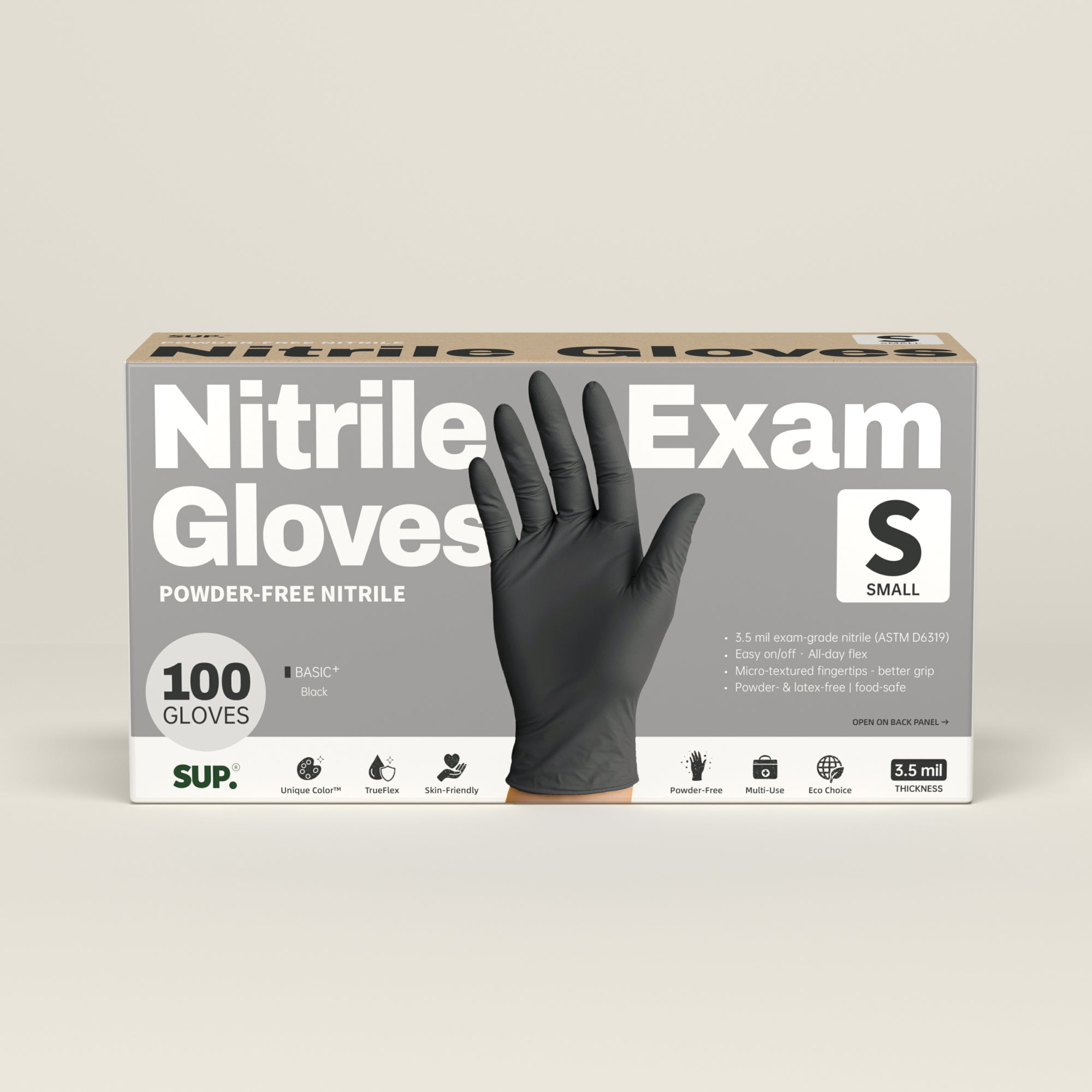 BASIC+ Nitrile Gloves, 100 Count, Powder & Latex Free Medical Non-Sterile Disposable Glove, Black