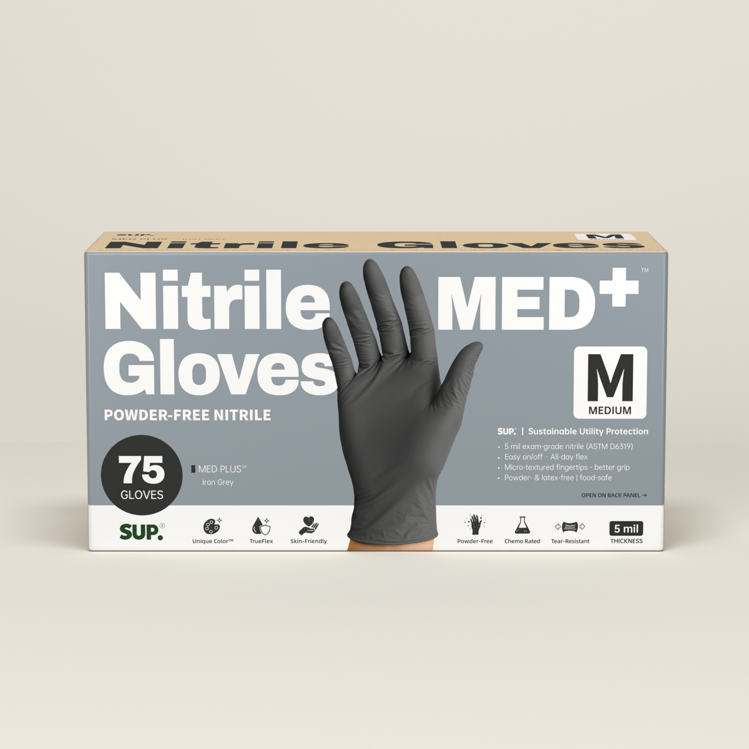 SUP MED+ Black Nitrile Gloves, 5 MIL Extra Durable Medical Disposable Gloves Latex & Powder Free Food Safe Cooking 75 Ct