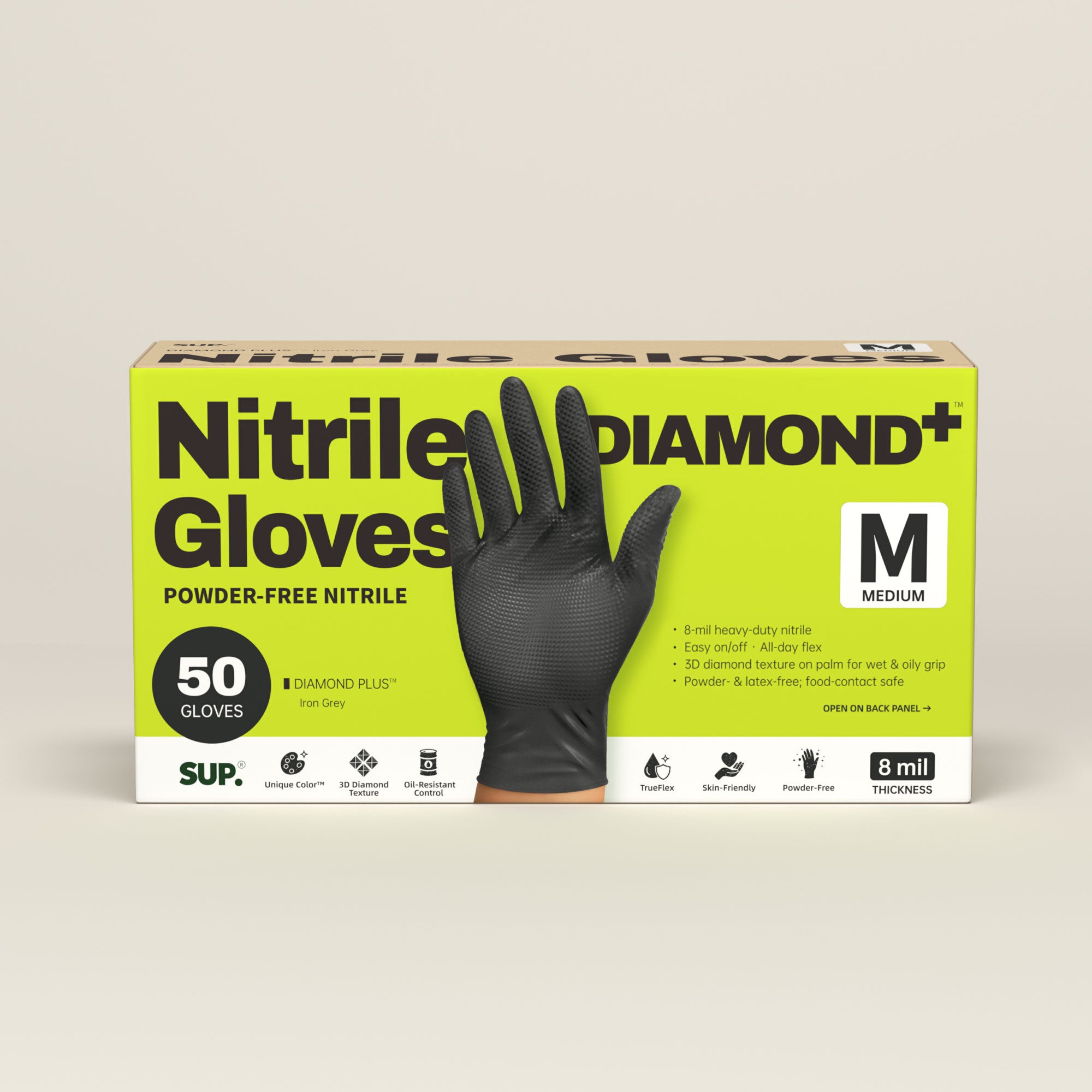 DIAMOND PLUS™ HEAVY DUTY Nitrile Gloves 8 Mil Diamond Texture Disposable Powder & Latex Free For Multi-use Household Home Cleaning Cooking Gardening Black 50 Ct