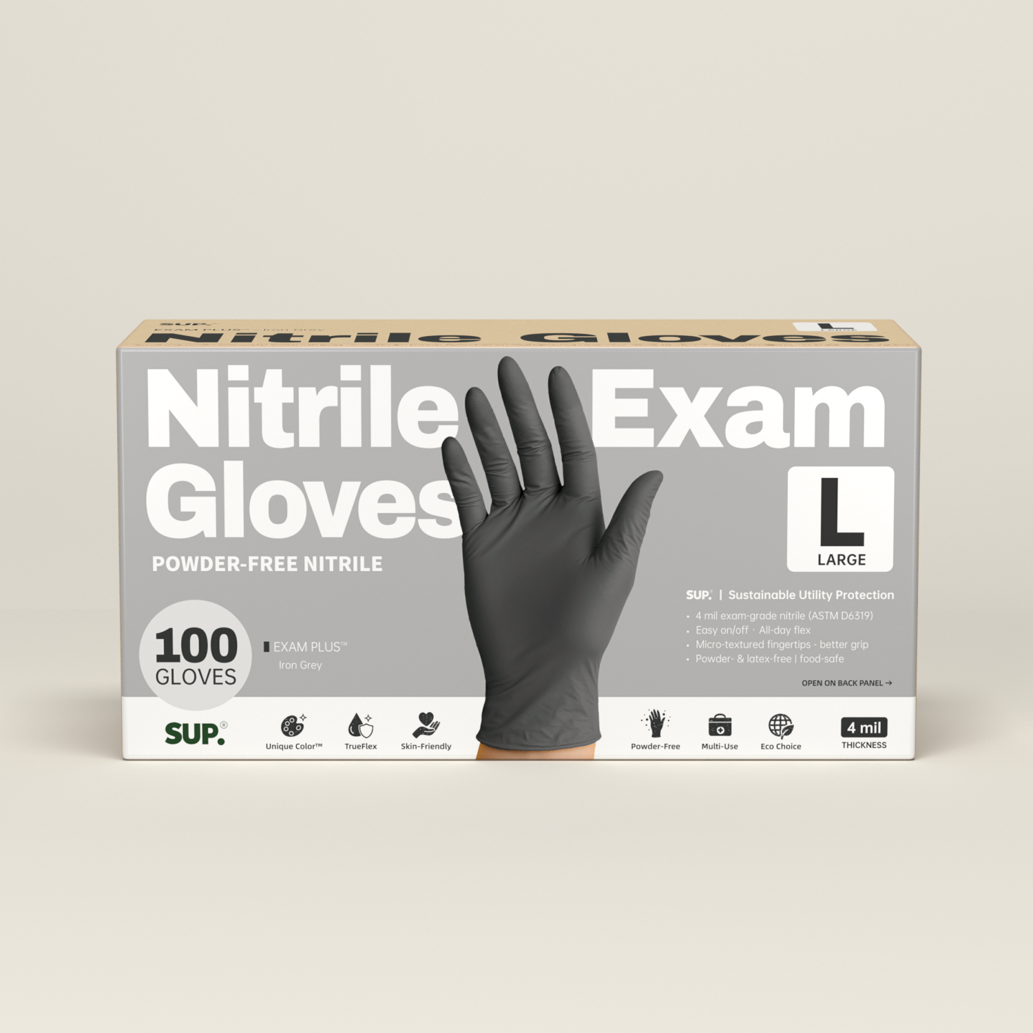 SUP Powder-Free Nitrile Gloves, 100 Count, Food Safe Latex-Free Medical Non-Sterile Cooking Disposable Glove, Black
