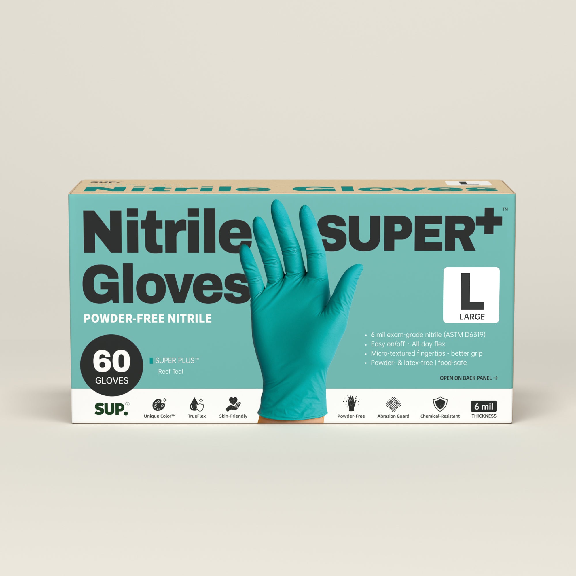 SUPER+ Nitrile Gloves HEAVY DUTY 6 Mil Disposable Powder & Latex Free Medical For Multi-use Household Home Cleaning Cooking Gardening 60 Ct Teal