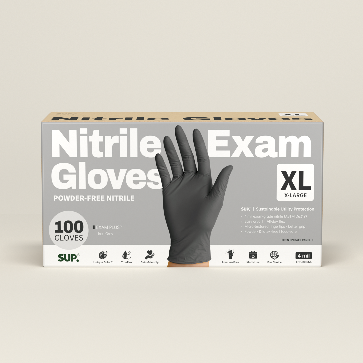 SUP Powder-Free Nitrile Gloves, 100 Count, Food Safe Latex-Free Medical Non-Sterile Cooking Disposable Glove, Black
