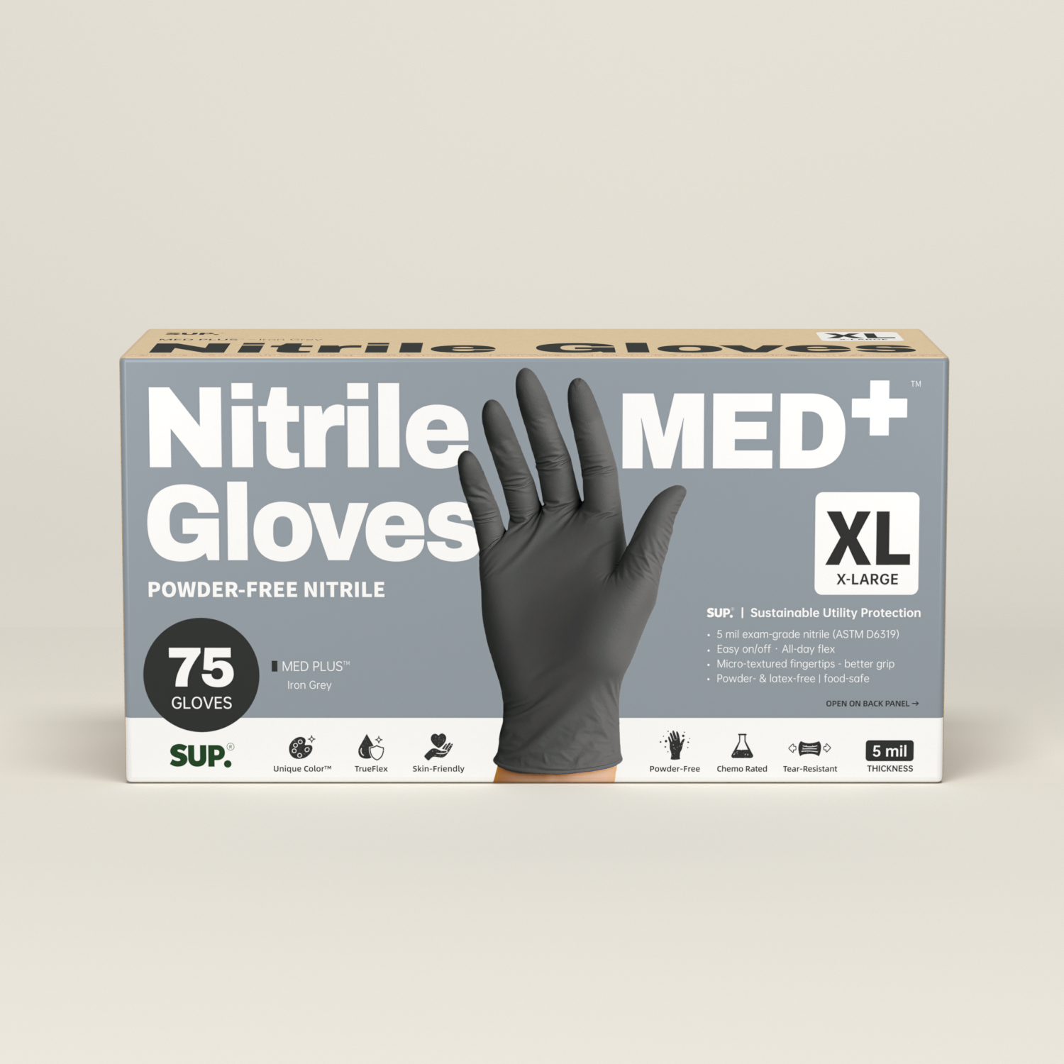 SUP MED+ Black Nitrile Gloves, 5 MIL Extra Durable Medical Disposable Gloves Latex & Powder Free Food Safe Cooking 75 Ct