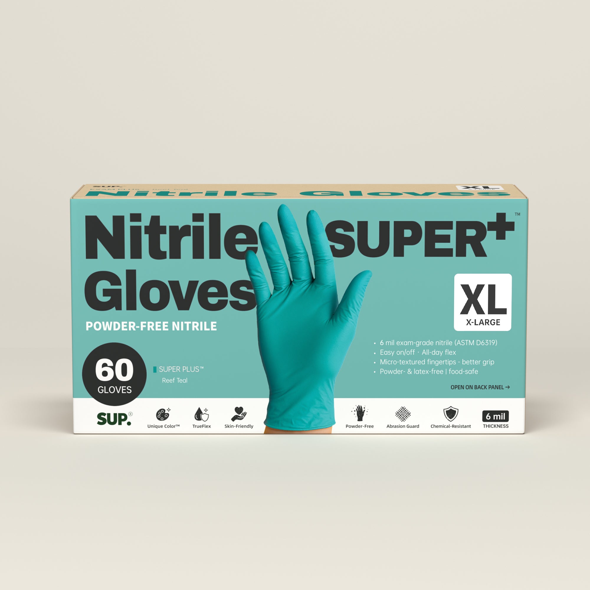 SUPER+ Nitrile Gloves HEAVY DUTY 6 Mil Disposable Powder & Latex Free Medical For Multi-use Household Home Cleaning Cooking Gardening 60 Ct Teal