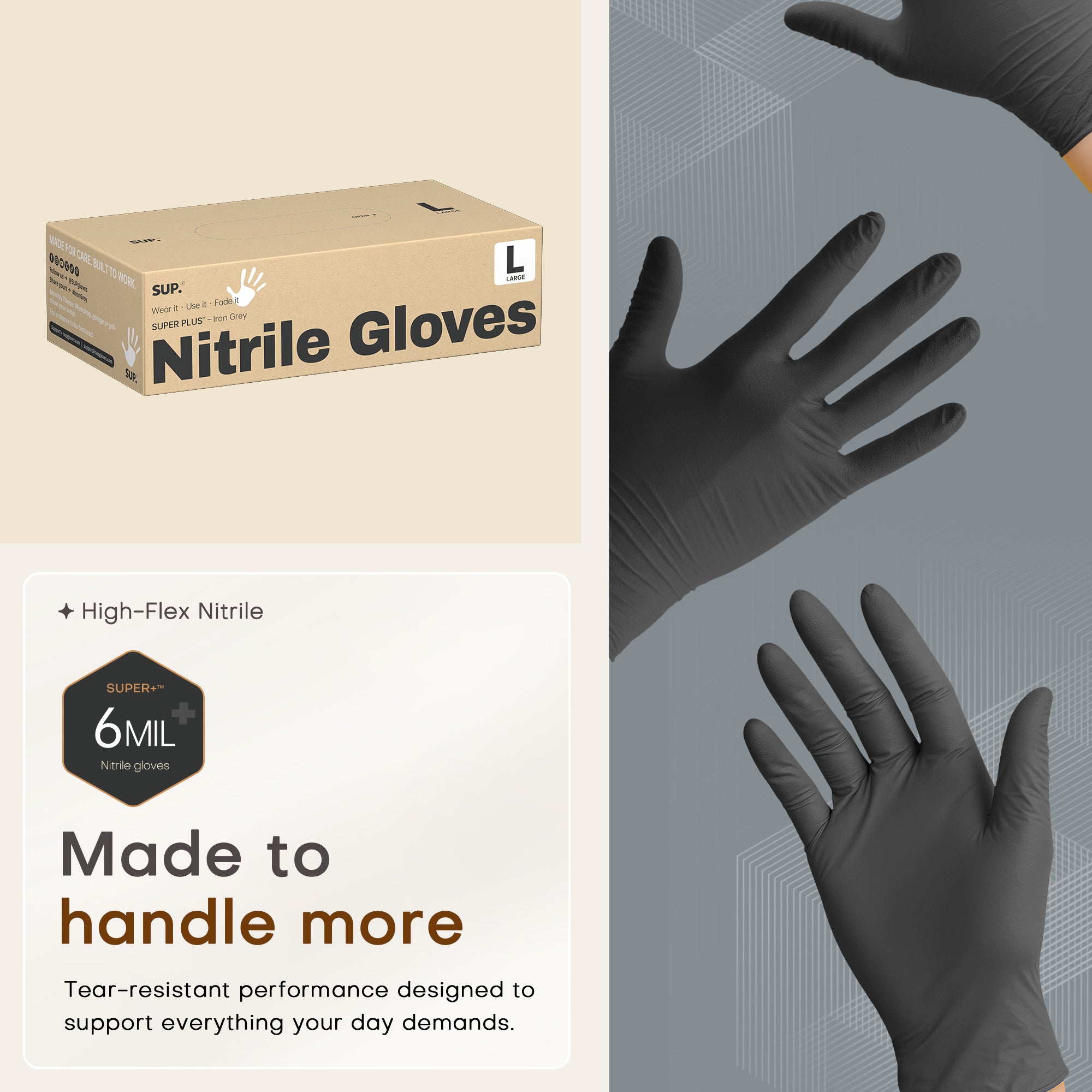 SUPER+ Black Nitrile Gloves HEAVY DUTY 6 Mil Disposable Chemical Resistant Powder & Latex Free Medical Cooking Cleaning 60 Ct