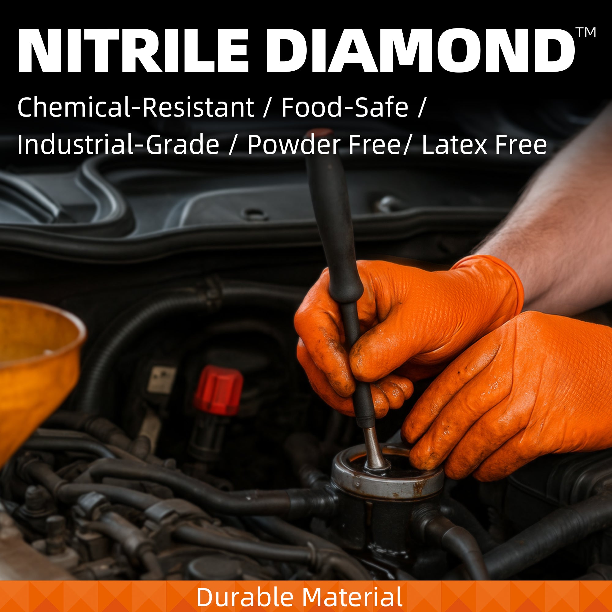 DIAMOND PLUS™ HEAVY DUTY Nitrile Gloves 8 Mil Diamond Texture Disposable Powder & Latex Free For Medical Exam Orange 50 Ct