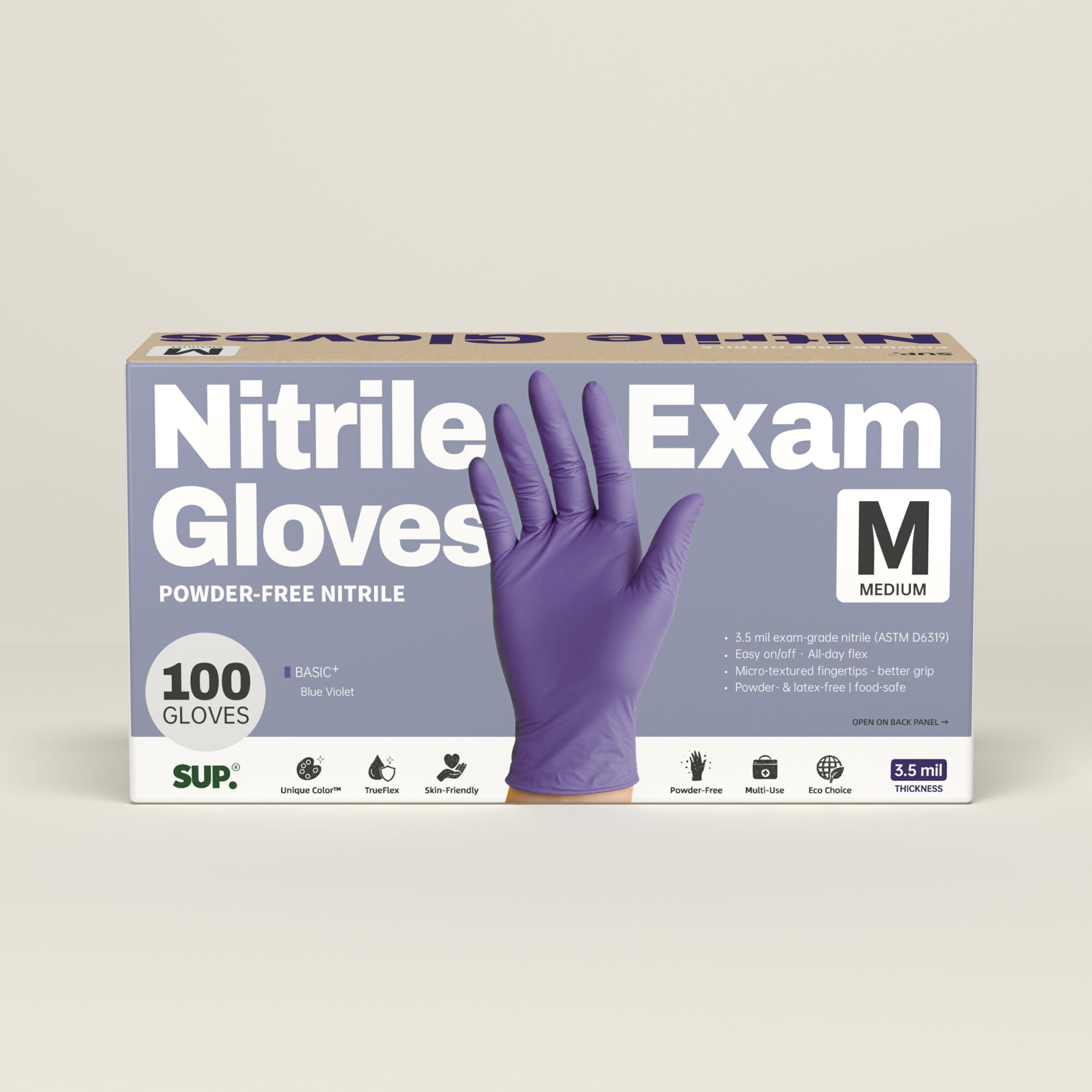 BASIC+ Nitrile Gloves, 100 Count, Powder & Latex Free Medical Non-Sterile Disposable Glove, Blue Violet