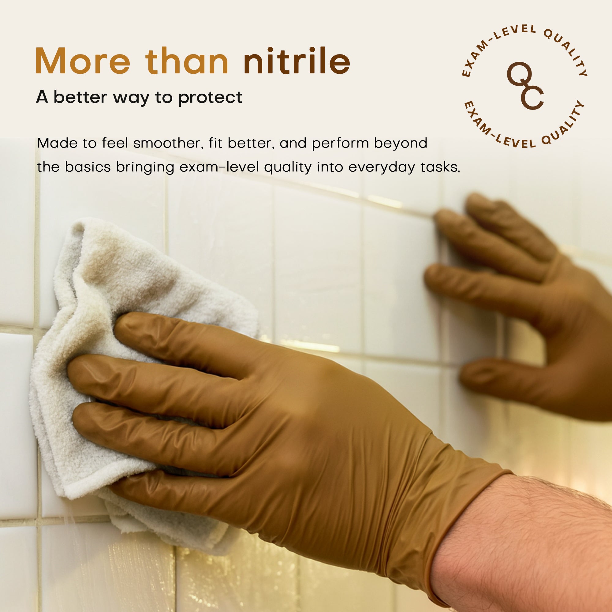 SUP Powder-Free Nitrile Gloves, 100 Count, Food Safe Latex-Free Medical Non-Sterile Cooking Disposable Glove, Tan