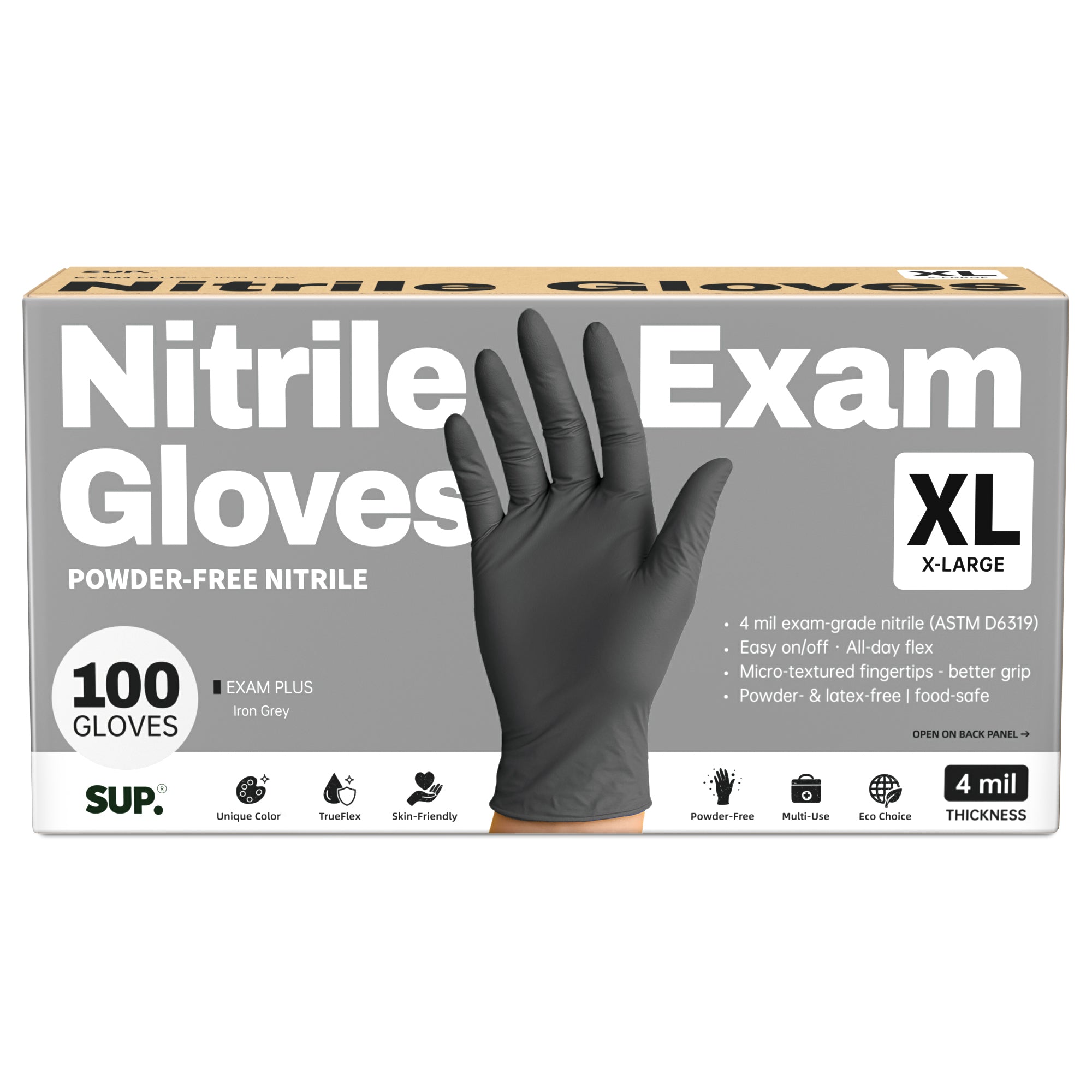 SUP Powder-Free Nitrile Gloves, 100 Count, Food Safe Latex-Free Medical Non-Sterile Cooking Disposable Glove, Black