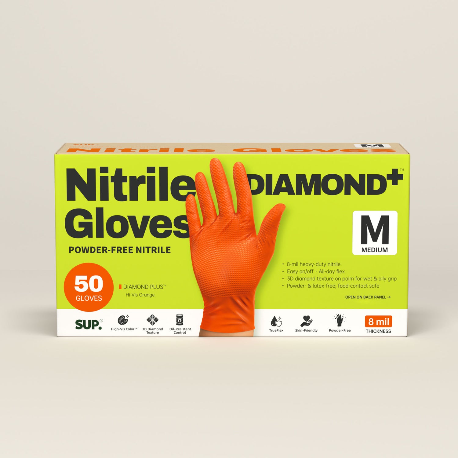 DIAMOND PLUS™ HEAVY DUTY Nitrile Gloves 8 Mil Diamond Texture Disposable Powder &amp; Latex Free For Multi-use Household Home Cleaning Cooking Gardening Orange 50 Ct