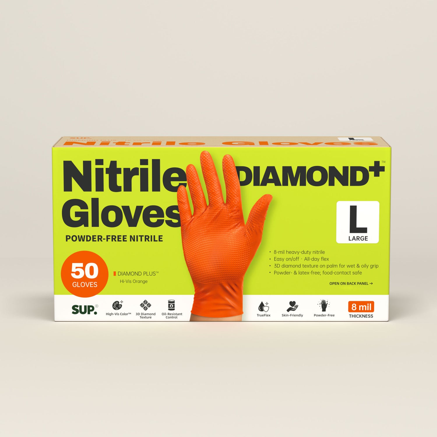 DIAMOND PLUS™ HEAVY DUTY Nitrile Gloves 8 Mil Diamond Texture Disposable Powder &amp; Latex Free For Multi-use Household Home Cleaning Cooking Gardening Orange 50 Ct