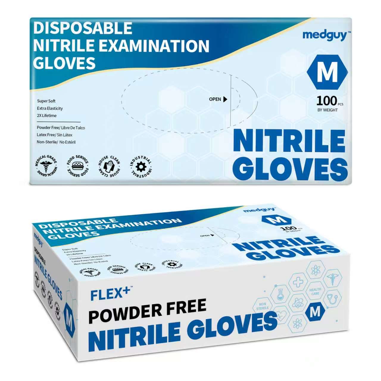 FLEX+™ Nitrile Gloves, 100 Count, Medical Non-Sterile Disposable Glove, Blue