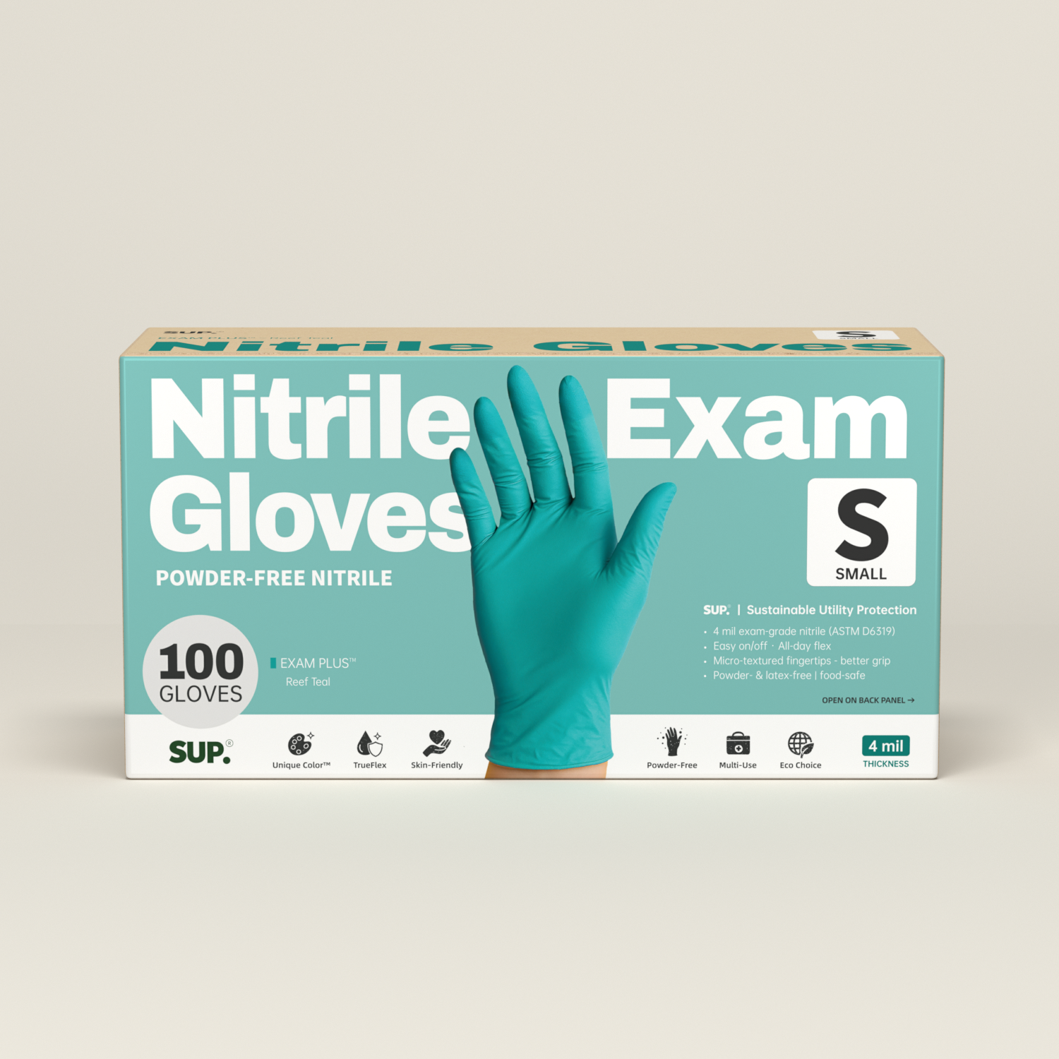 SUP Powder-Free Nitrile Gloves, 100 Count, Food Safe Latex-Free Medical Non-Sterile Cooking Disposable Glove, Teal