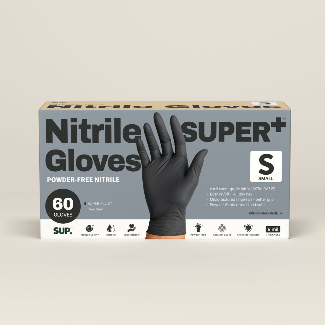 SUPER+ Black Nitrile Gloves HEAVY DUTY 6 Mil Disposable Powder &amp; Latex Free Medical For Multi-use Household Home Cleaning Cooking Gardening 60 Ct