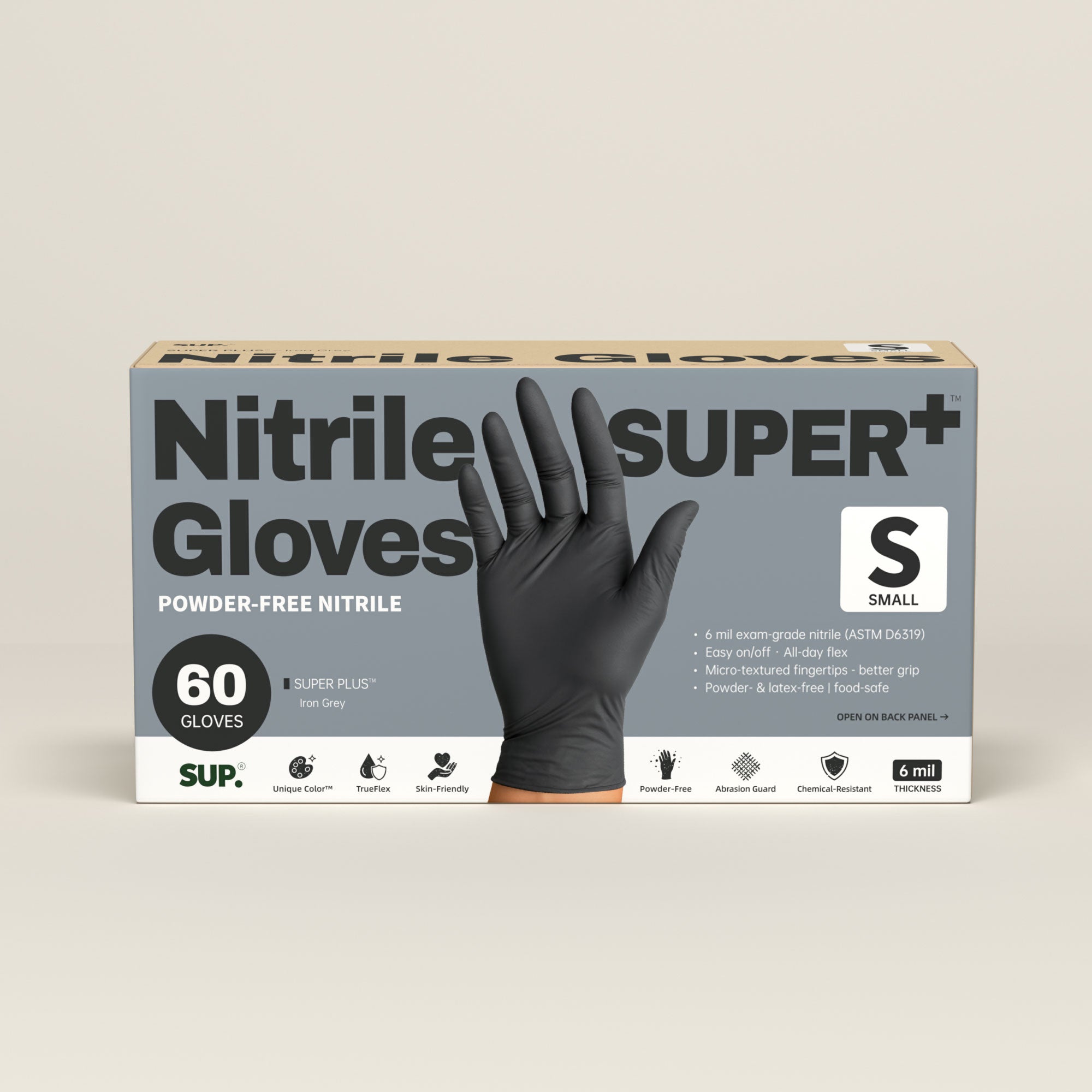 SUPER+ Black Nitrile Gloves HEAVY DUTY 6 Mil Disposable Powder &amp; Latex Free Medical For Multi-use Household Home Cleaning Cooking Gardening 60 Ct