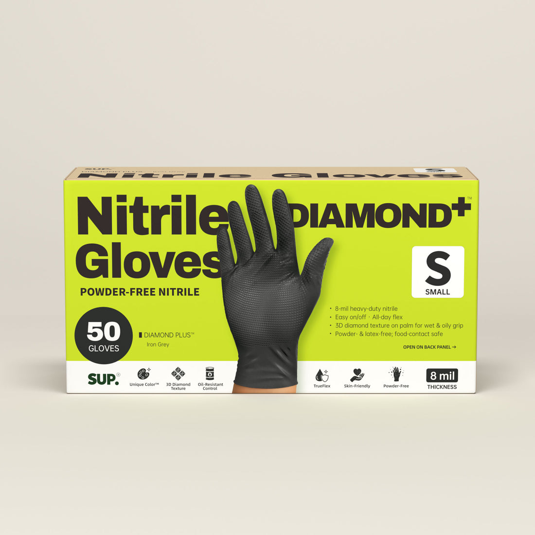 DIAMOND PLUS™ HEAVY DUTY Nitrile Gloves 8 Mil Diamond Texture Disposable Powder &amp; Latex Free For Multi-use Household Home Cleaning Cooking Gardening Black 50 Ct