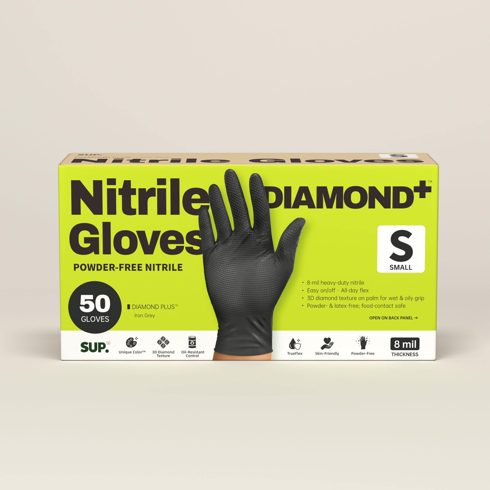 DIAMOND PLUS™ HEAVY DUTY Nitrile Gloves 8 Mil Diamond Texture Disposable Powder &amp; Latex Free For Multi-use Household Home Cleaning Cooking Gardening Black 50 Ct