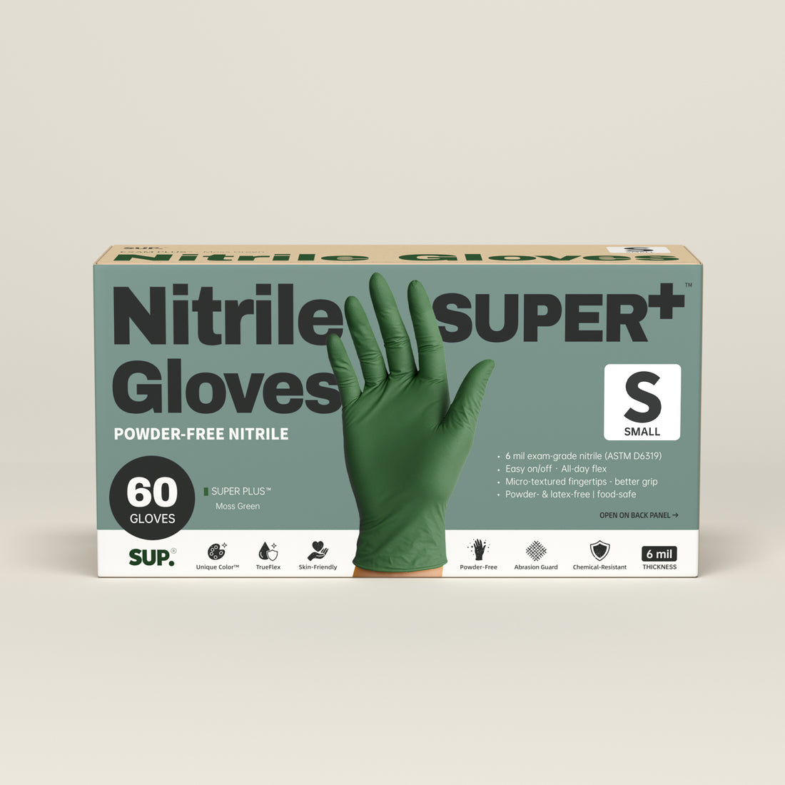 SUPER+ Nitrile Gloves HEAVY DUTY 6 Mil Disposable Powder &amp; Latex Free Medical For Multi-use Household Home Cleaning Cooking Gardening 60 Ct Green