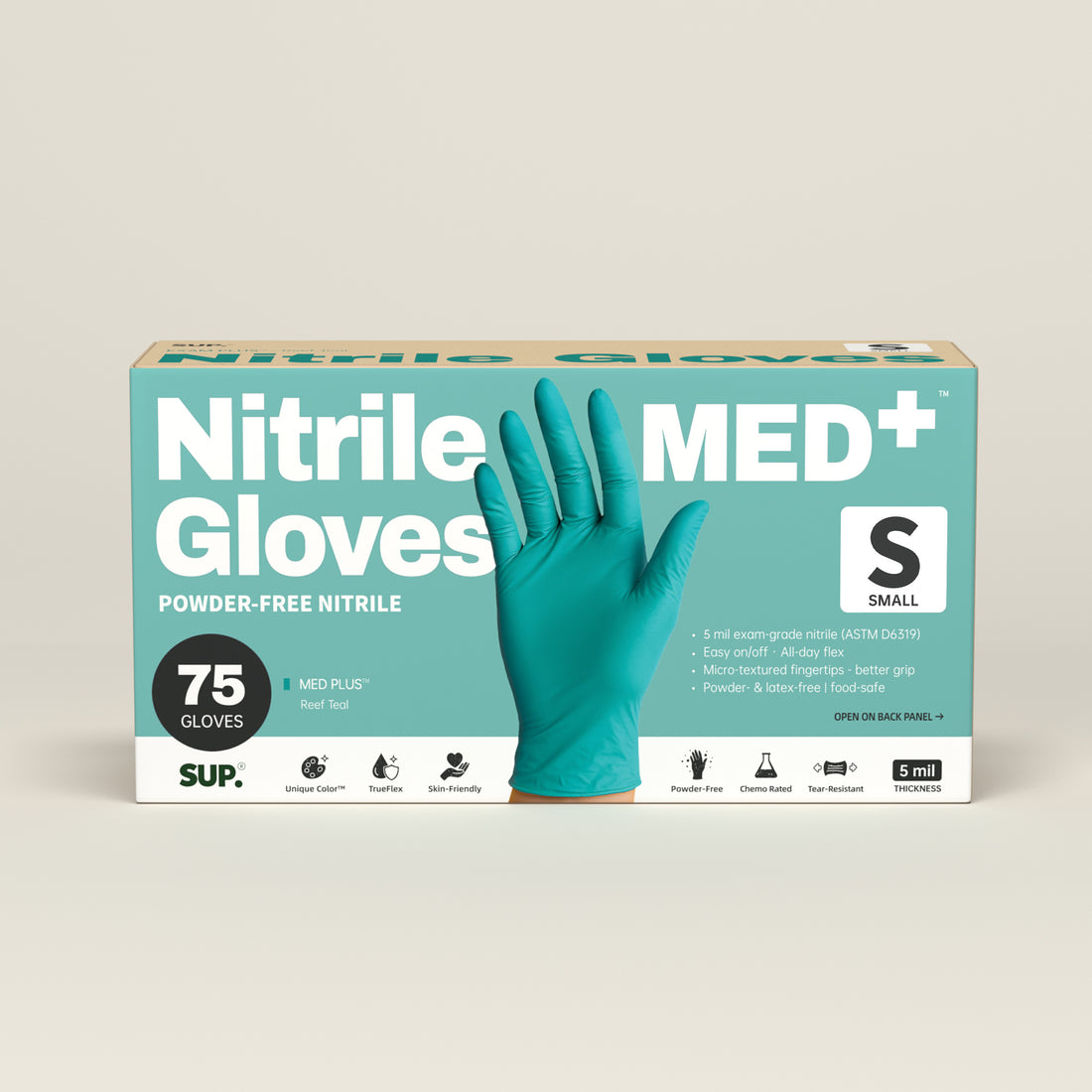 MED+ Nitrile Gloves, 5 MIL Medical Disposable Gloves Latex &amp; Powder Free 75 Ct Teal