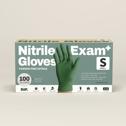 SUP Nitrile Gloves, 100 Count, Powder &amp; Latex Free Medical Non-Sterile Disposable Glove, Green