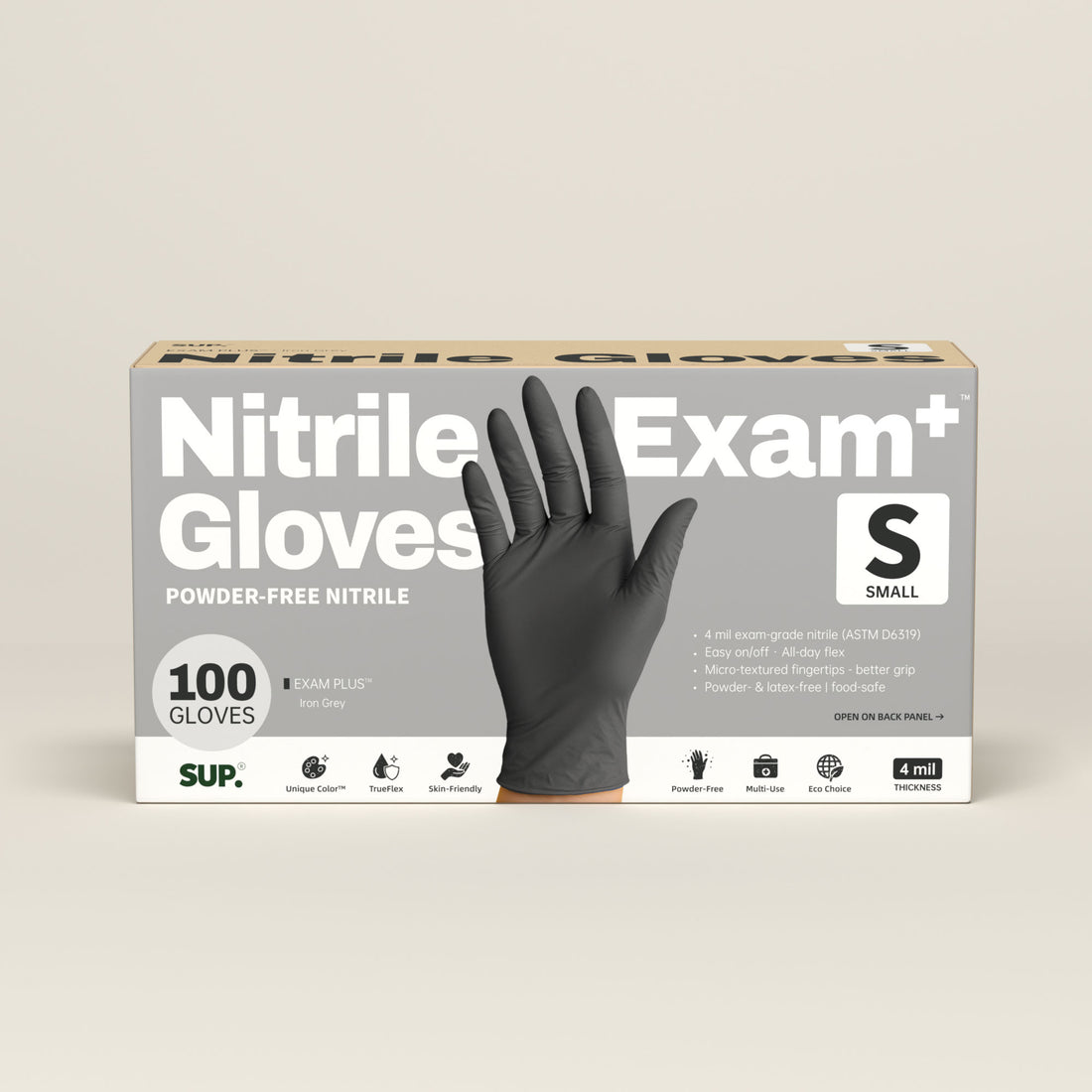SUP Nitrile Gloves, 100 Count, Powder &amp; Latex Free Medical Non-Sterile Disposable Glove, Black