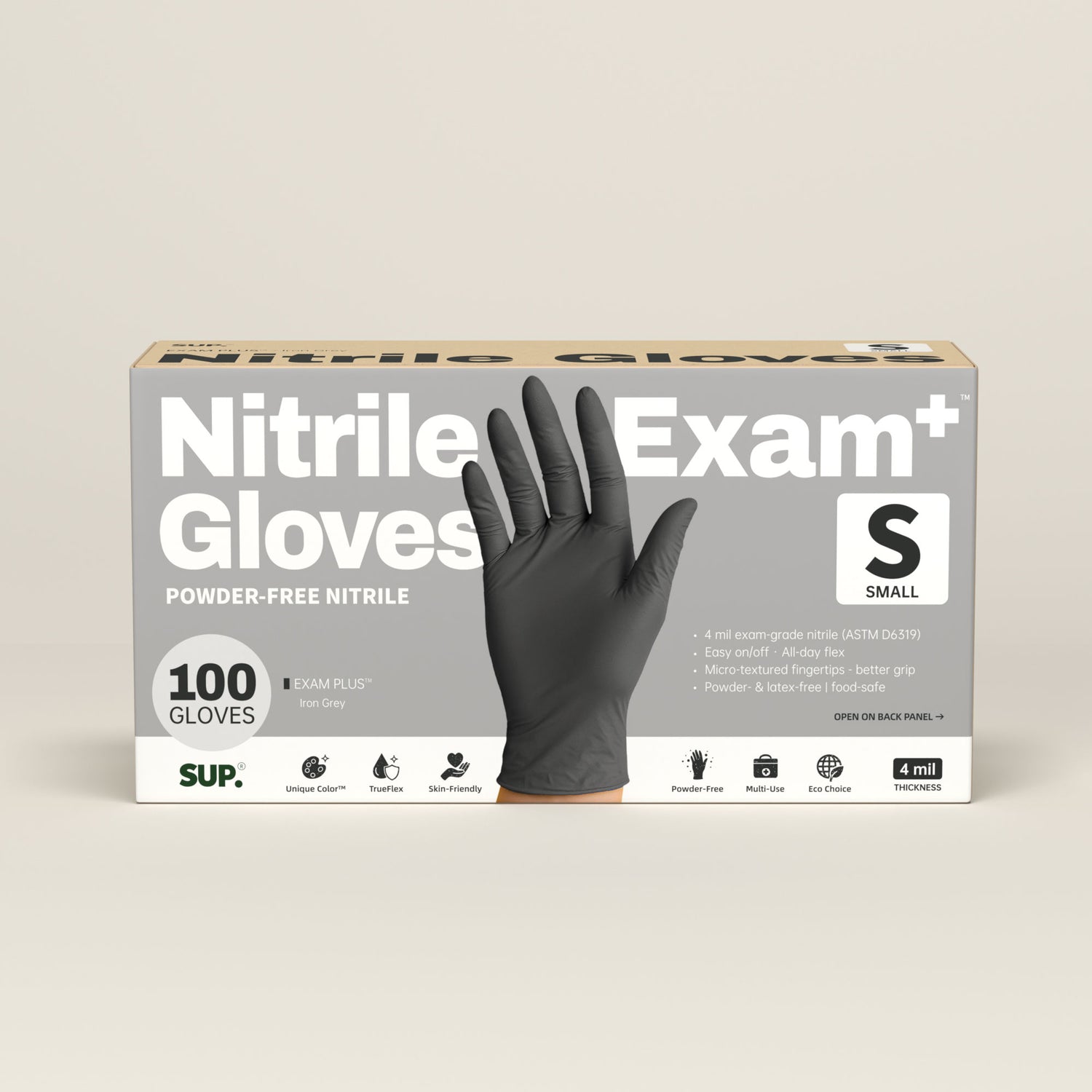 SUP Nitrile Gloves, 100 Count, Powder &amp; Latex Free Medical Non-Sterile Disposable Glove, Black