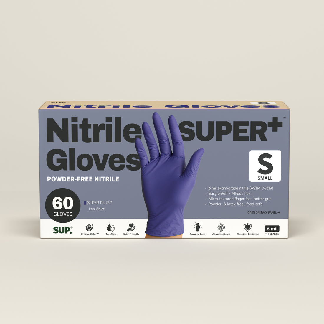 SUPER+ Nitrile Gloves HEAVY DUTY 6 Mil Disposable Powder &amp; Latex Free Medical For Multi-use Household Home Cleaning Cooking Gardening 60 Ct Blue Violet
