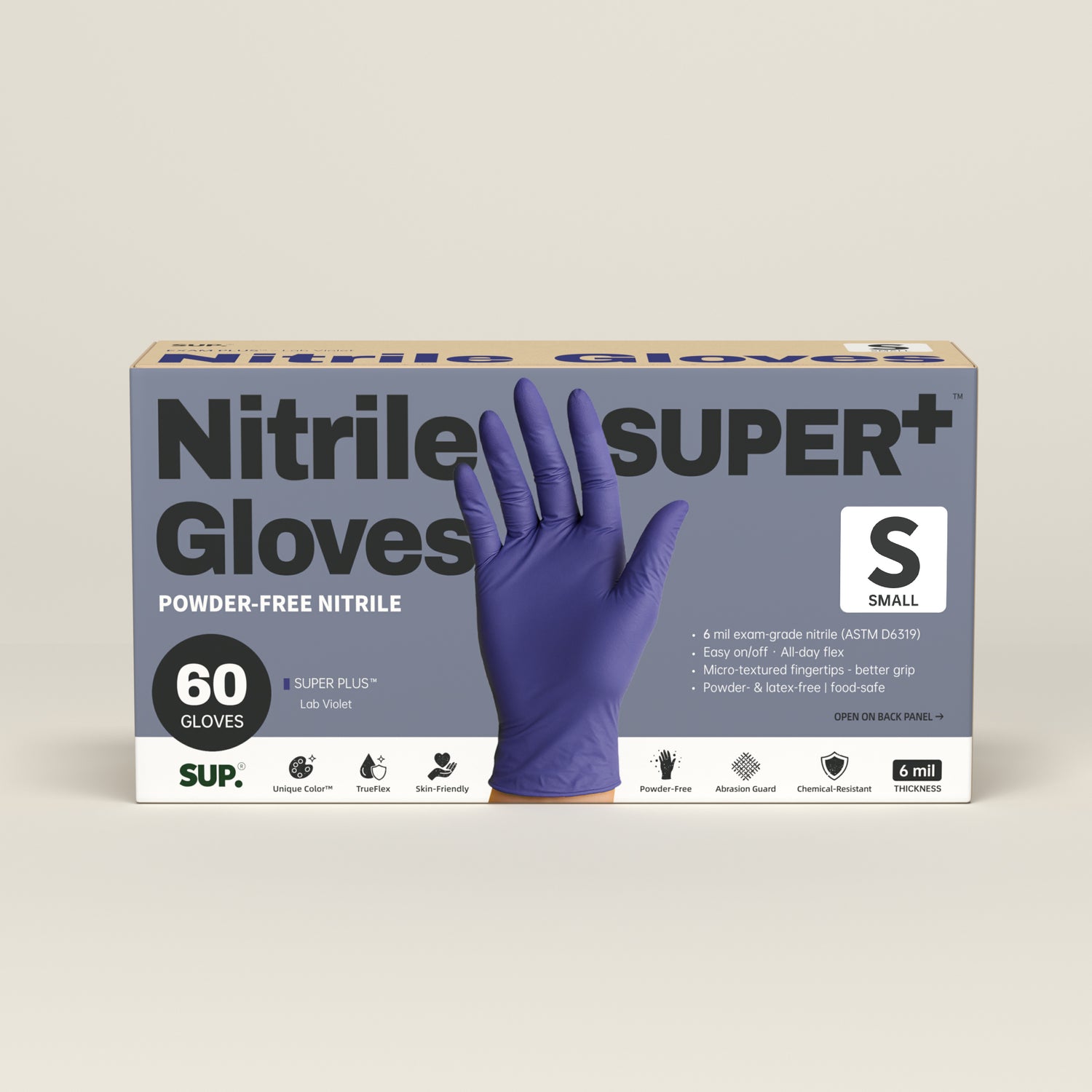 SUPER+ Nitrile Gloves HEAVY DUTY 6 Mil Disposable Powder &amp; Latex Free Medical For Multi-use Household Home Cleaning Cooking Gardening 60 Ct Blue Violet