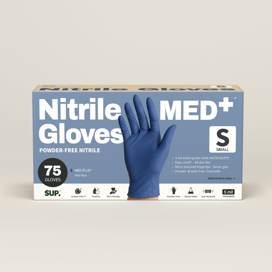 MED+ Nitrile Gloves, 5 MIL Medical Disposable Gloves Latex &amp; Powder Free 75 Ct Med Blue