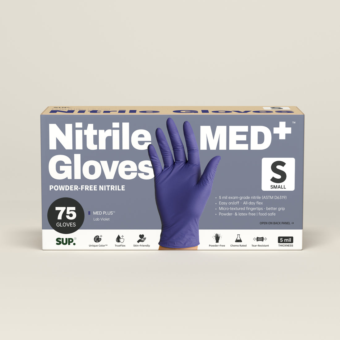 MED+ Nitrile Gloves, 5 MIL Medical Disposable Gloves Latex &amp; Powder Free 75 Ct Blue Violet