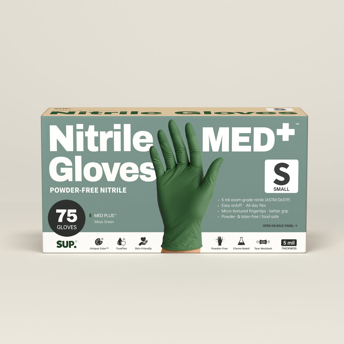 MED+ Nitrile Gloves, 5 MIL Medical Disposable Gloves Latex &amp; Powder Free 75 Ct Green