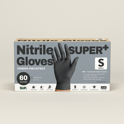 SUPER+ Black Nitrile Gloves HEAVY DUTY 6 Mil Disposable Chemical Resistant Powder &amp; Latex Free Medical Cooking Cleaning 60 Ct