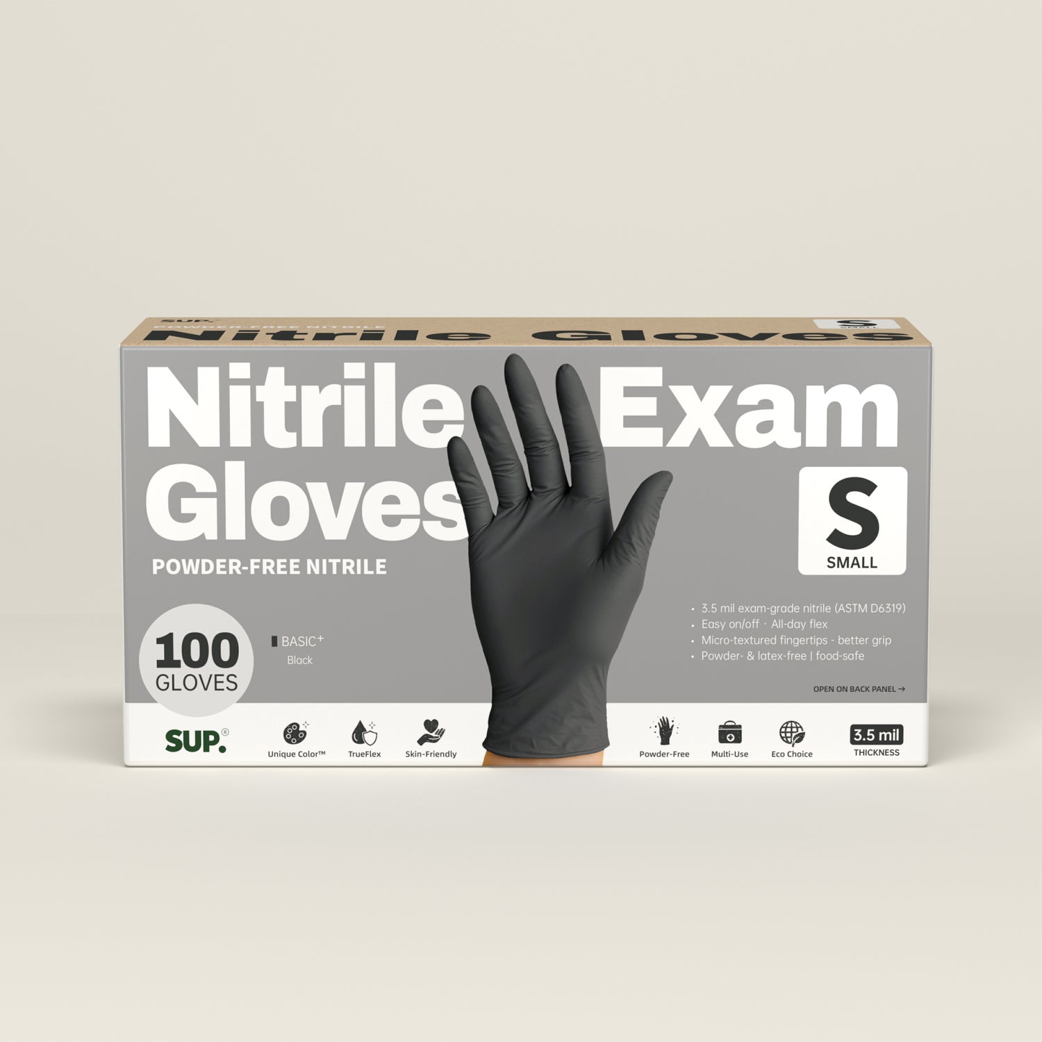 BASIC+ Nitrile Gloves, 100 Count, Powder &amp; Latex Free Medical Non-Sterile Disposable Glove, Black