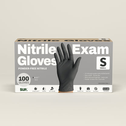 BASIC+ Nitrile Gloves, 100 Count, Powder &amp; Latex Free Medical Non-Sterile Disposable Glove, Black