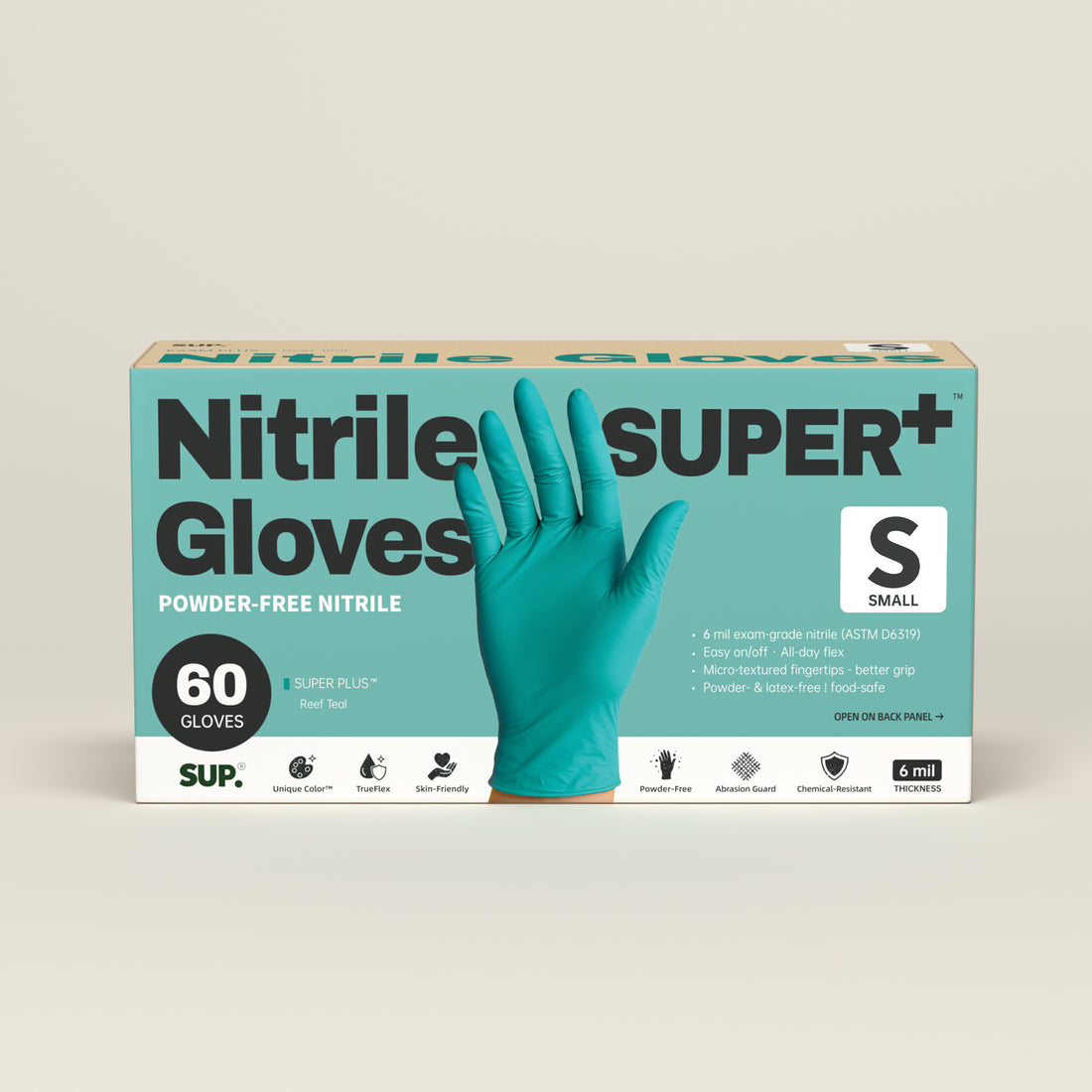 SUPER+ Nitrile Gloves HEAVY DUTY 6 Mil Disposable Powder &amp; Latex Free Medical For Multi-use Household Home Cleaning Cooking Gardening 60 Ct Teal