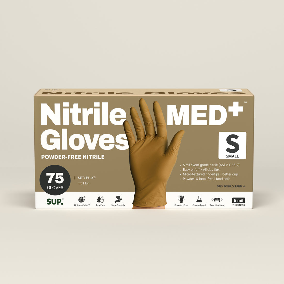 MED+ Nitrile Gloves, 5 MIL Medical Disposable Gloves Latex &amp; Powder Free 75 Ct Tan