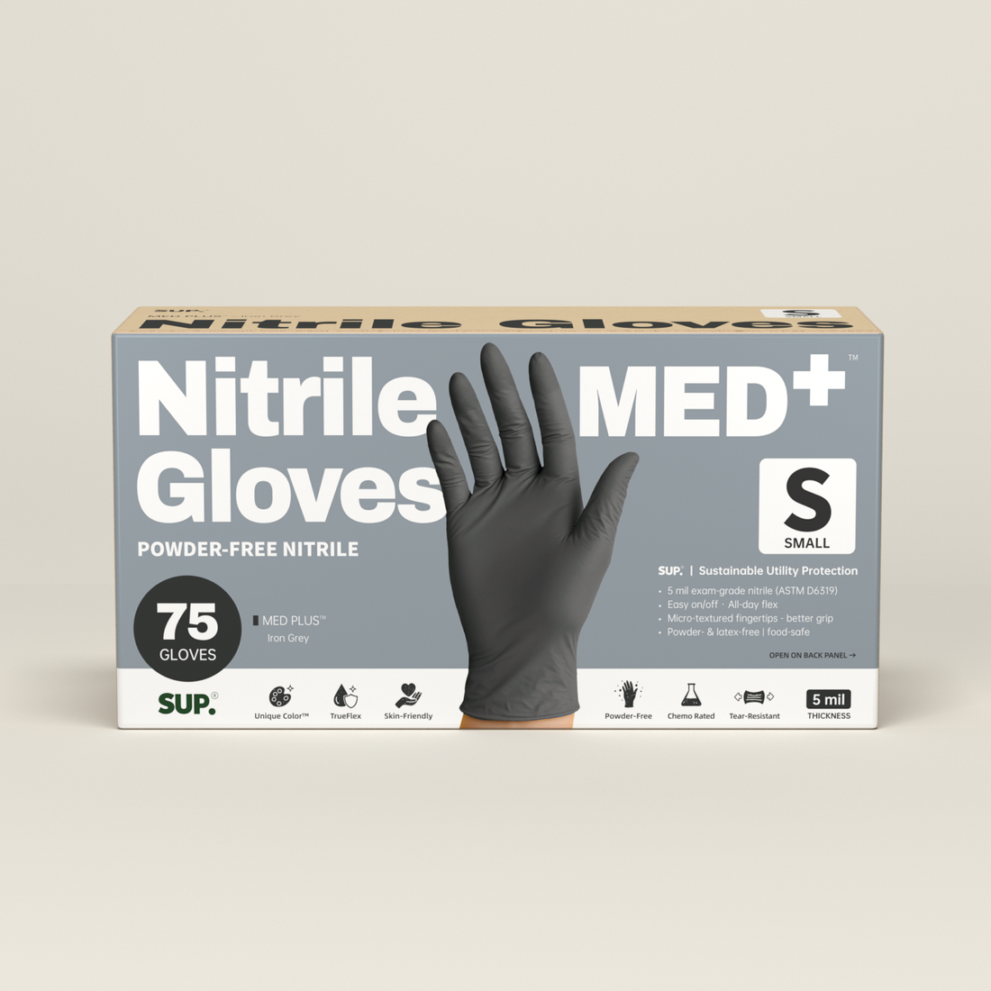 SUP MED+ Black Nitrile Gloves, 5 MIL Extra Durable Medical Disposable Gloves Latex &amp; Powder Free Food Safe Cooking 75 Ct
