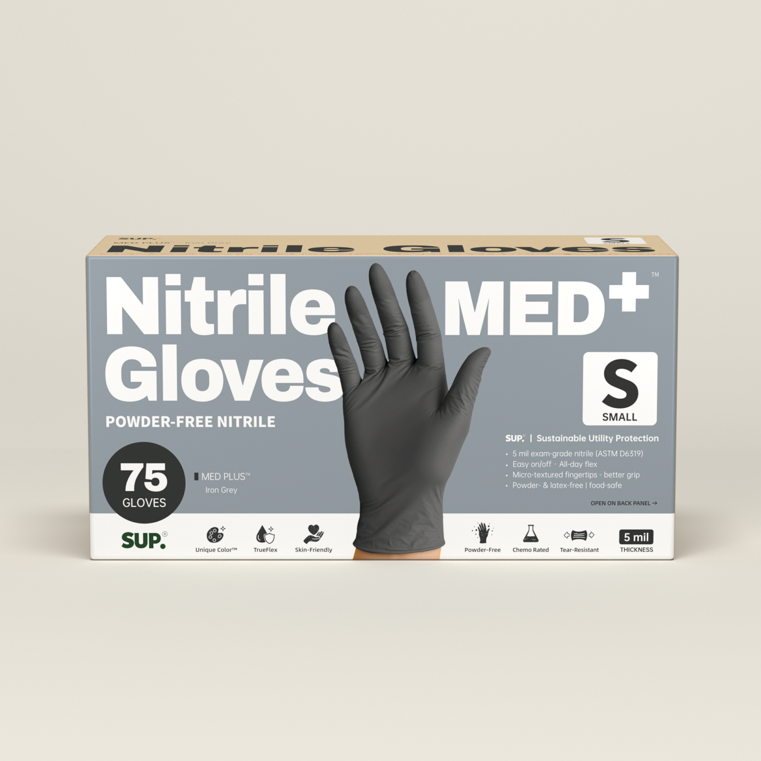 SUP MED+ Black Nitrile Gloves, 5 MIL Extra Durable Medical Disposable Gloves Latex &amp; Powder Free Food Safe Cooking 75 Ct