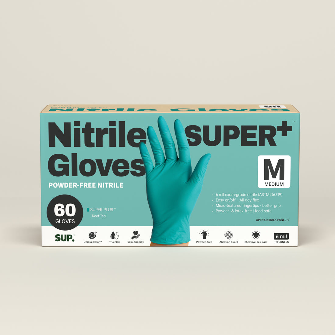 SUPER+ Nitrile Gloves HEAVY DUTY 6 Mil Disposable Powder &amp; Latex Free Medical For Multi-use Household Home Cleaning Cooking Gardening 60 Ct Teal