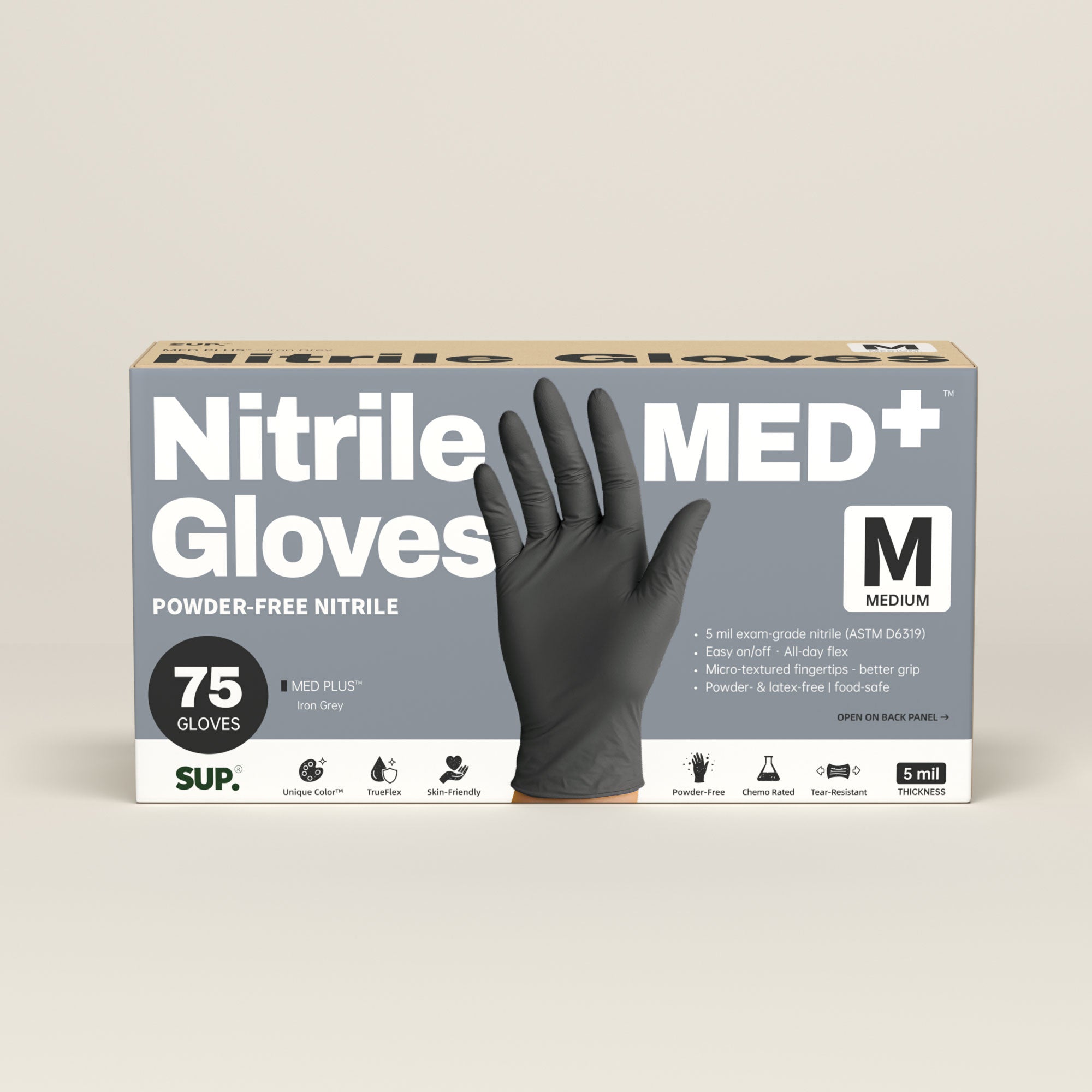 MED+ Black Nitrile Gloves, 5 MIL Medical Disposable Gloves Latex &amp; Powder Free 75 Ct
