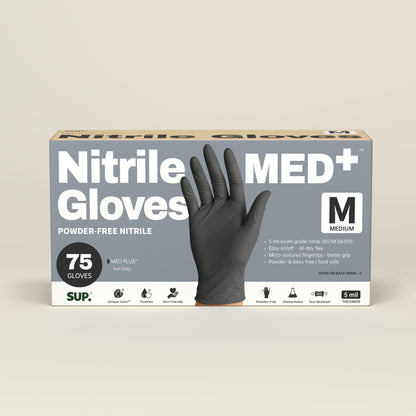 MED+ Black Nitrile Gloves, 5 MIL Medical Disposable Gloves Latex &amp; Powder Free 75 Ct