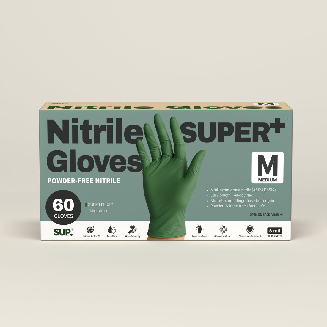 SUPER+ Nitrile Gloves HEAVY DUTY 6 Mil Disposable Powder &amp; Latex Free Medical For Multi-use Household Home Cleaning Cooking Gardening 60 Ct Green