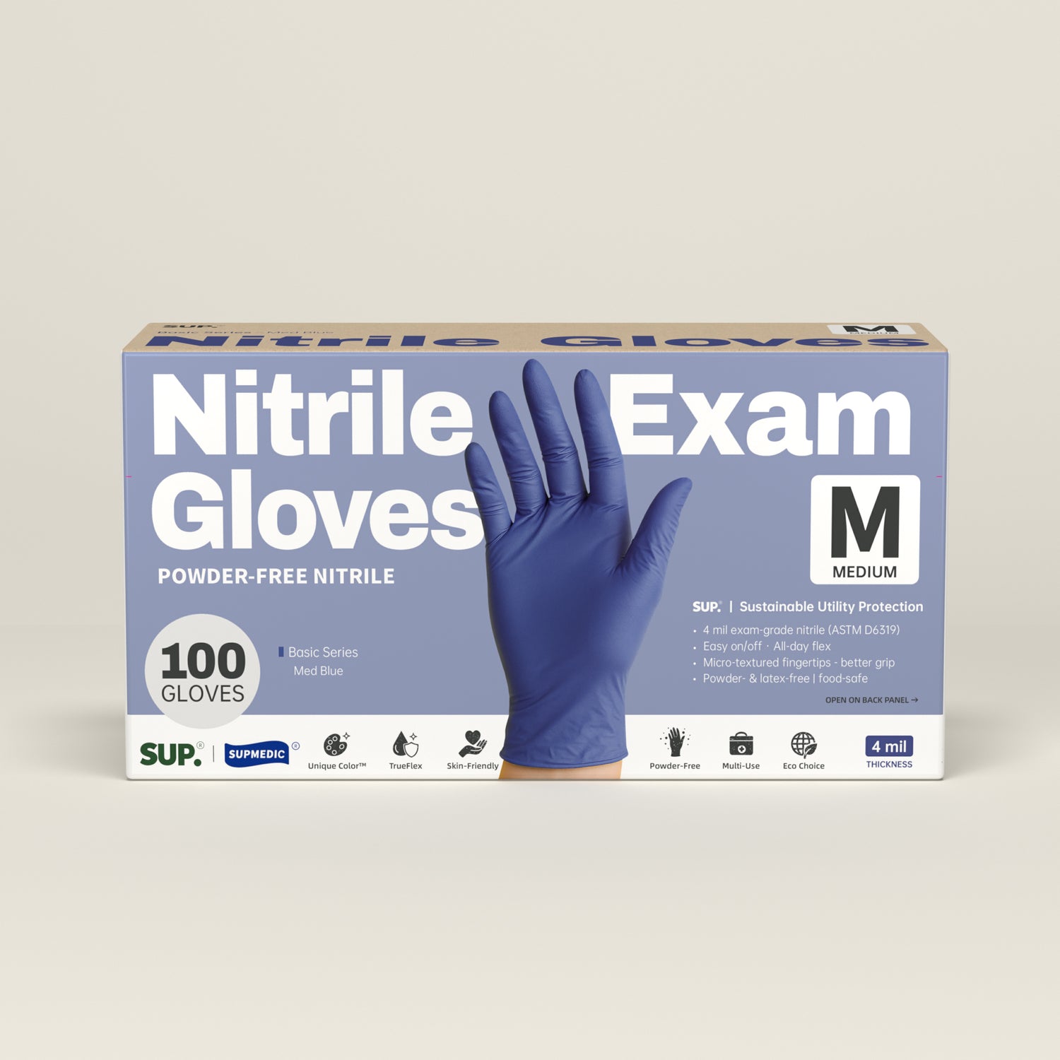 BASIC Series Nitrile Gloves, 100 Count, Powder &amp; Latex Free Medical Non-Sterile Disposable Glove, Med Blue