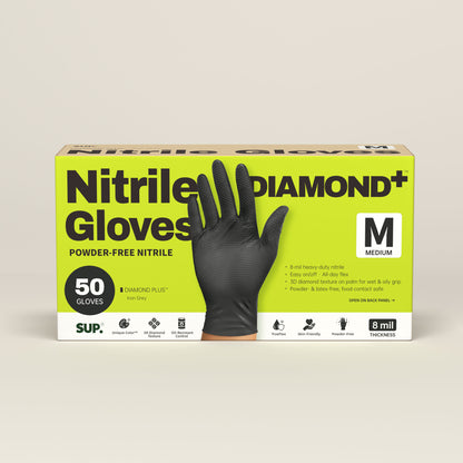 DIAMOND PLUS™ HEAVY DUTY Nitrile Gloves 8 Mil Diamond Texture Disposable Powder &amp; Latex Free For Multi-use Household Home Cleaning Cooking Gardening Black 50 Ct