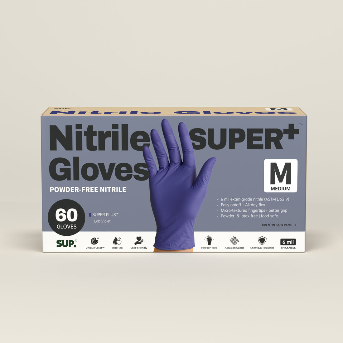 SUPER+ Nitrile Gloves HEAVY DUTY 6 Mil Disposable Powder &amp; Latex Free Medical For Multi-use Household Home Cleaning Cooking Gardening 60 Ct Blue Violet