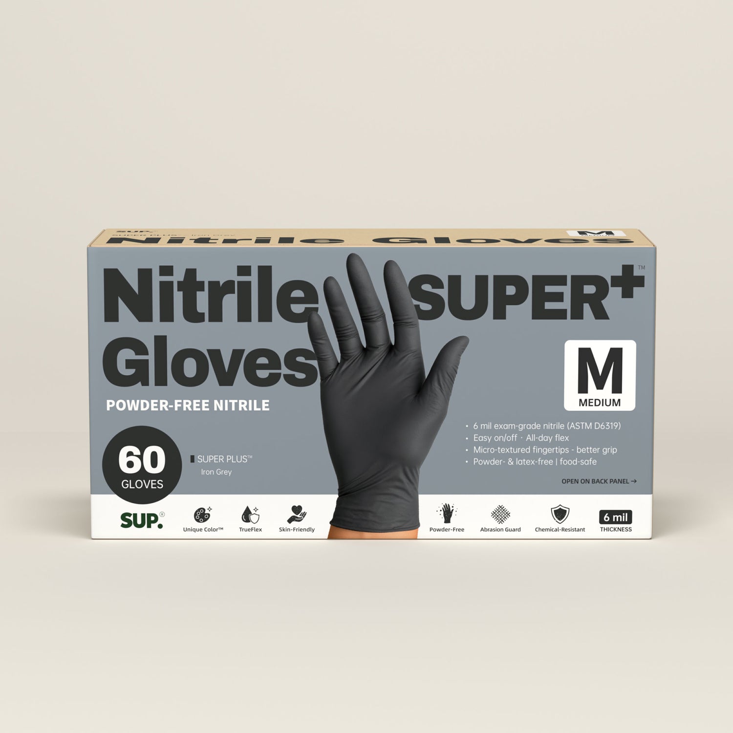 SUPER+ Black Nitrile Gloves HEAVY DUTY 6 Mil Disposable Powder &amp; Latex Free Medical For Multi-use Household Home Cleaning Cooking Gardening 60 Ct