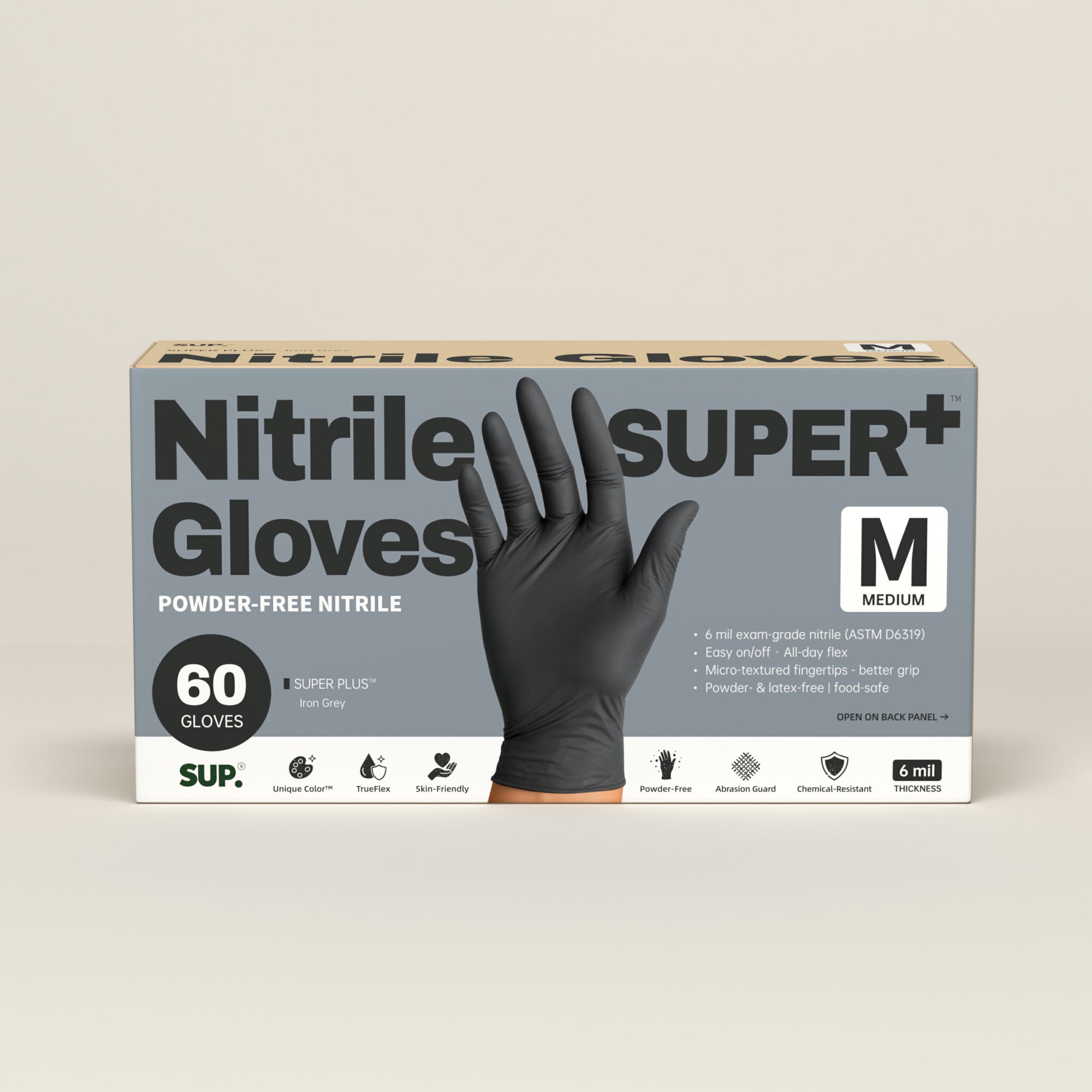 SUPER+ Black Nitrile Gloves HEAVY DUTY 6 Mil Disposable Powder &amp; Latex Free Medical For Multi-use Household Home Cleaning Cooking Gardening 60 Ct