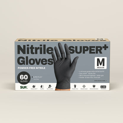 SUPER+ Black Nitrile Gloves HEAVY DUTY 6 Mil Disposable Powder &amp; Latex Free Medical For Multi-use Household Home Cleaning Cooking Gardening 60 Ct