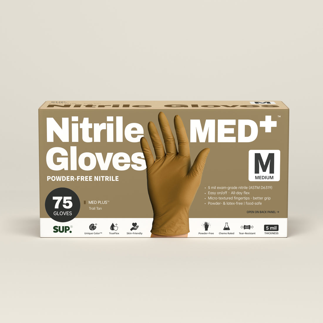 MED+ Nitrile Gloves, 5 MIL Medical Disposable Gloves Latex &amp; Powder Free 75 Ct Tan